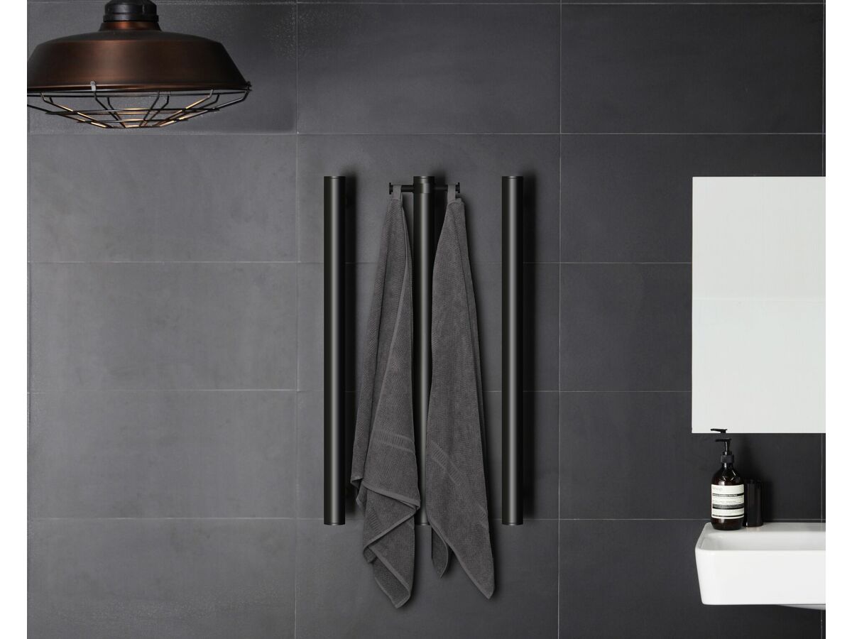 Vertical Heated Towel Rail Matte Black 900mm Three Round Rails sites