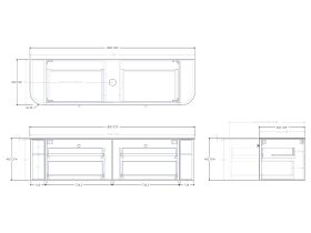 Technical Drawing - Kado Era 12mm Durasein Top Double Curve All Drawer 1800mm Wall Hung Vanity with Center Basin