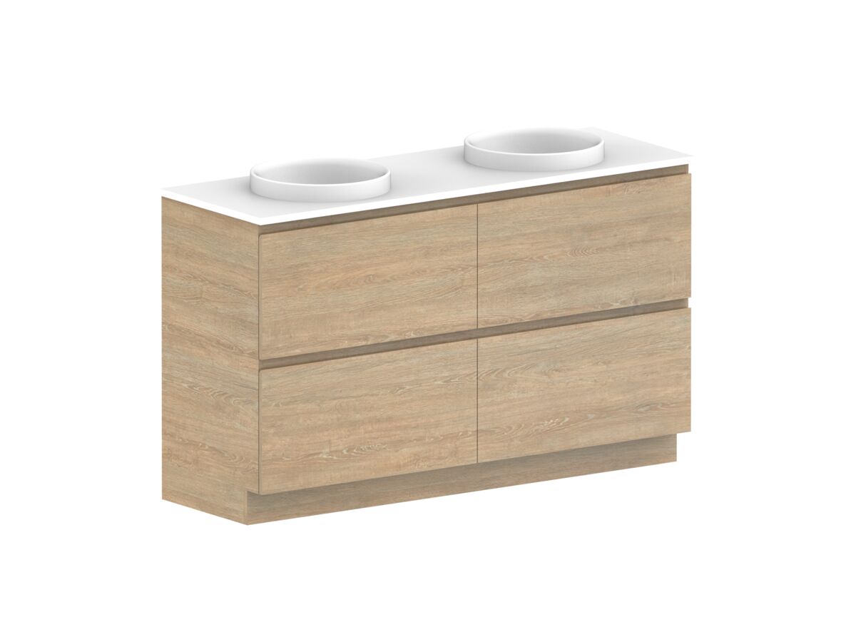 Posh Domaine Plus All-Drawer Twin 1500mm Floor Mounted Vanity Unit Double Bowl Cherry Pie Top (No Basin)