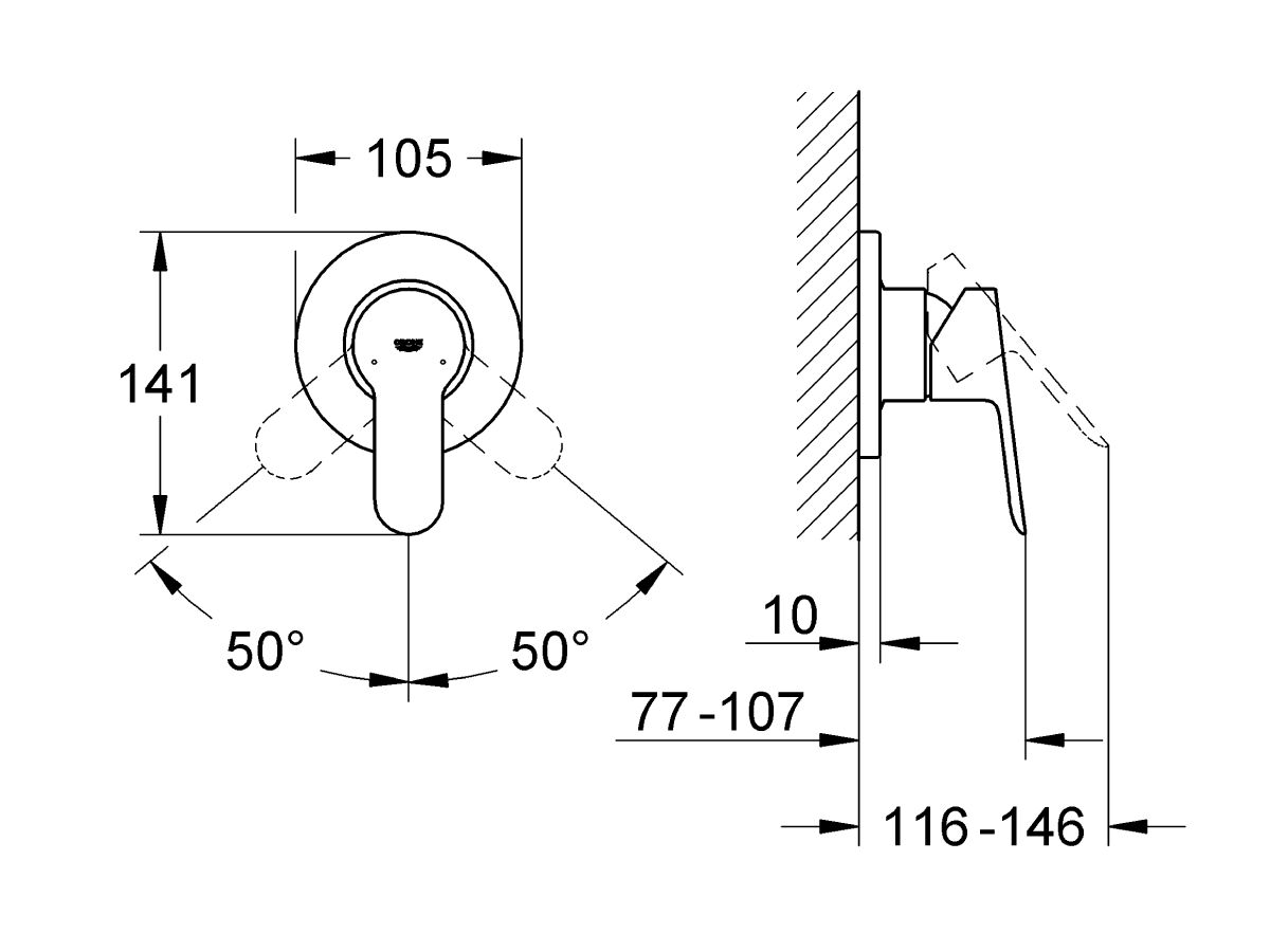 GROHE BauEdge Shower / Bath Mixer Tap Chrome (V2) from Reece