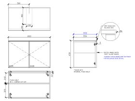Technical Drawing - ISSY Adorn Undermount Wall Hung Vanity Unit with Two Doors & Internal Shelf with Petite Handle 1000mm x 550mm x 650mm CENTERED (OPENS BOTH SIDES)