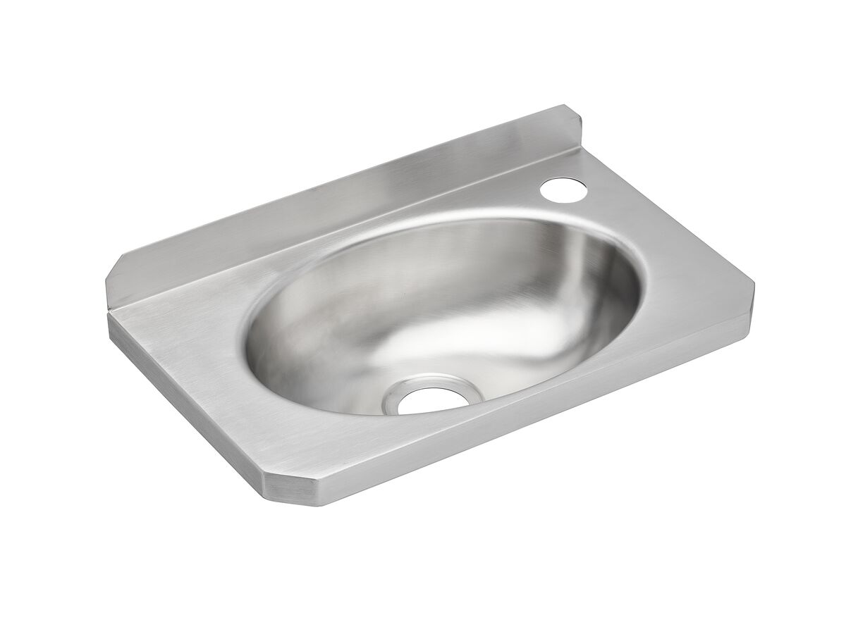 Wolfen Slimline Wall Hand Basin 400 x 240mm with Brackets Right Hand 1 Taphole Stainless Steel