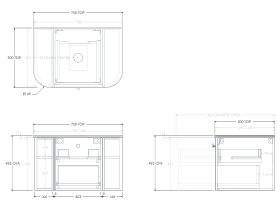 Kado Era 12mm Durasein Top Double Curve All Drawer 750mm Wall Hung Vanity with Center Basin