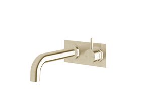 Scala 32mm Curved Wall Basin Mixer Tap System Right Hand Mixer Tap 200mm Outlet LUX PVD Brushed Platinum Gold (6 Star)