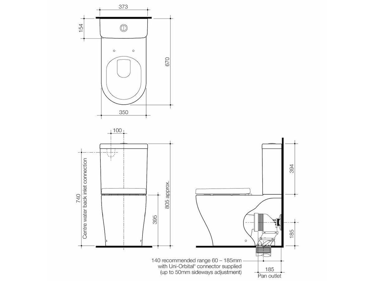 Caroma Luna Wall Faced Close Coupled Back Entry Toilet Suite Soft Close Seat White (4 Star) from