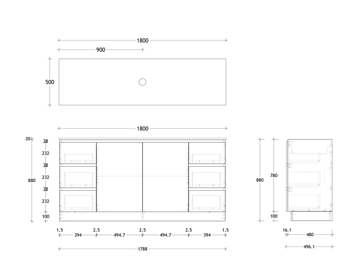 Posh Domaine Plus Conventional 1800 Single Bowl Floor Mount Vanity Unit Caesarstone Top