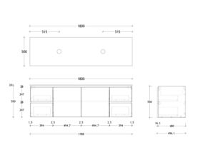 Posh Domaine 1800mm Wall Hung Vanity Unit Conventional Double Bowl Friday Top (no basin)