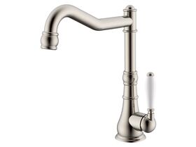 Milli Voir English Sink Mixer with Porcelain Lever Handle Brushed Nickel (4 Star)