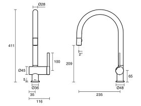 Roca Ona Gooseneck Pull Out Sink Mixer Tap 2 Function (5 Star)