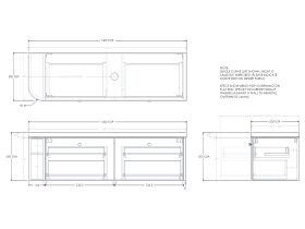 Technical Drawing - Kado Era 50mm Durasein Statement Top Single Curve All Drawer 1650mm Wall Hung Vanity with Center Basin