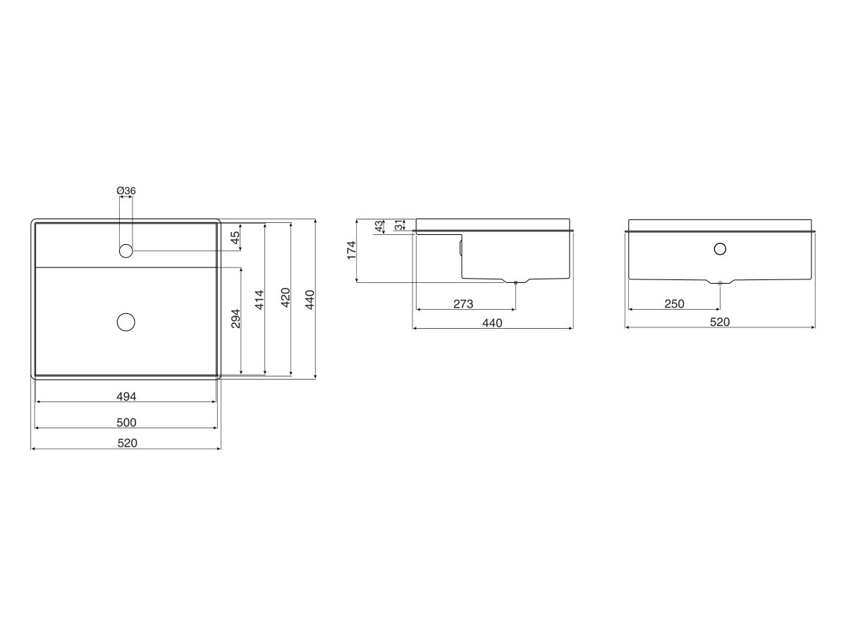 Alape Step Flush Mounted Basin 1 Taphole 500mm White