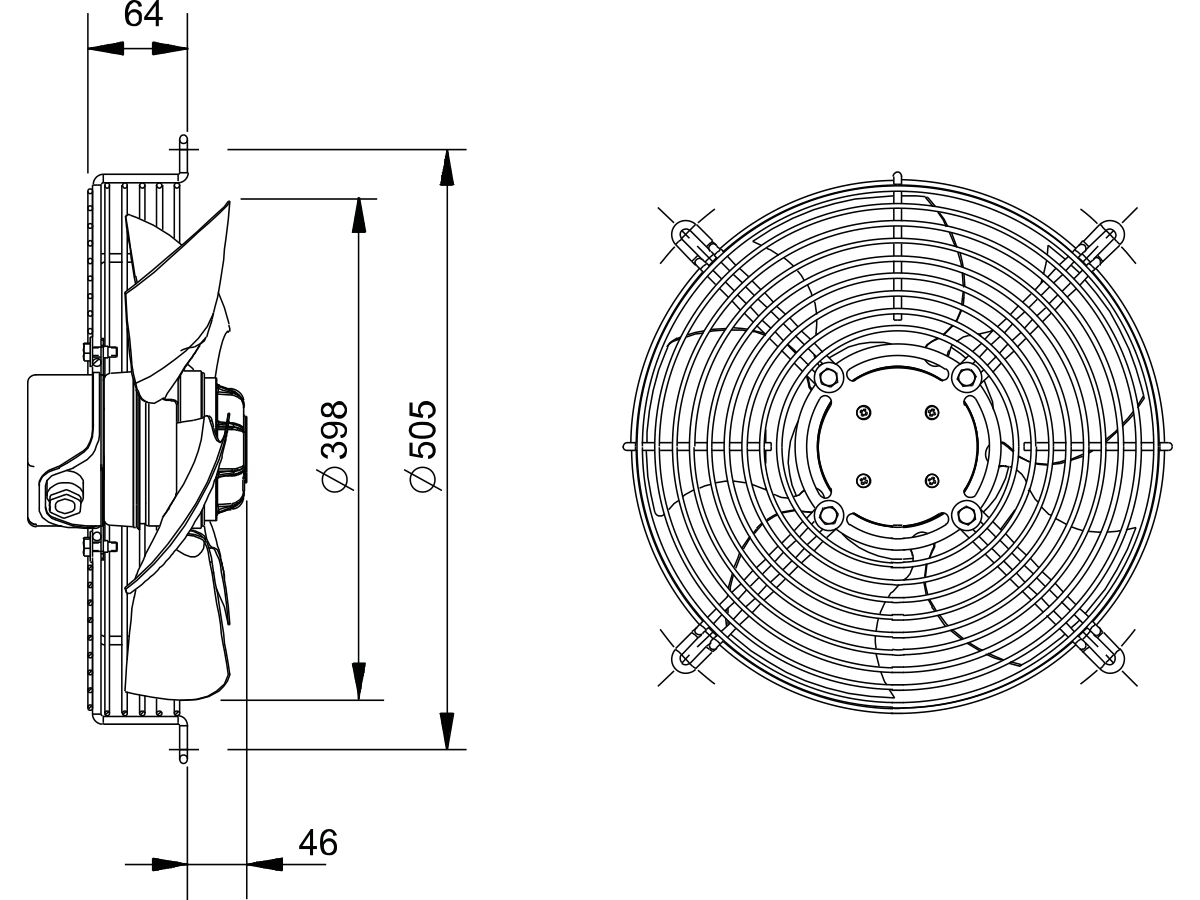 Technical Drawing - SolerPalau Fan 400mm 1Ph HRB/4-400BPN