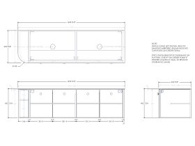 Technical Drawing - Kado Era 12mm Durasein Top Single Curve All Door 1650mm Wall Hung Vanity with Double Basin