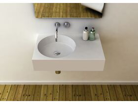 Omvivo Neo Solid Surface Wall Basin Left Hand Bowl No Taphole 700mm White