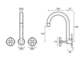 Technical Drawing - Posh Solus Wall Sink Set