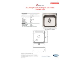 Specification Sheet - AFA Infinity Outdoor Inset Square Sink 1 Taphole 510mm Stainless Steel