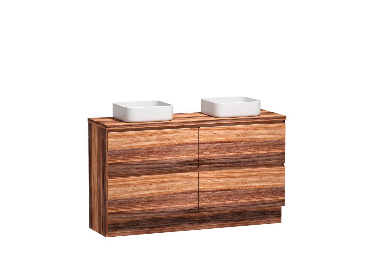 Kado Arc Timber Vanity Unit with Kick 1500mm Double Bowl Timber Top Red