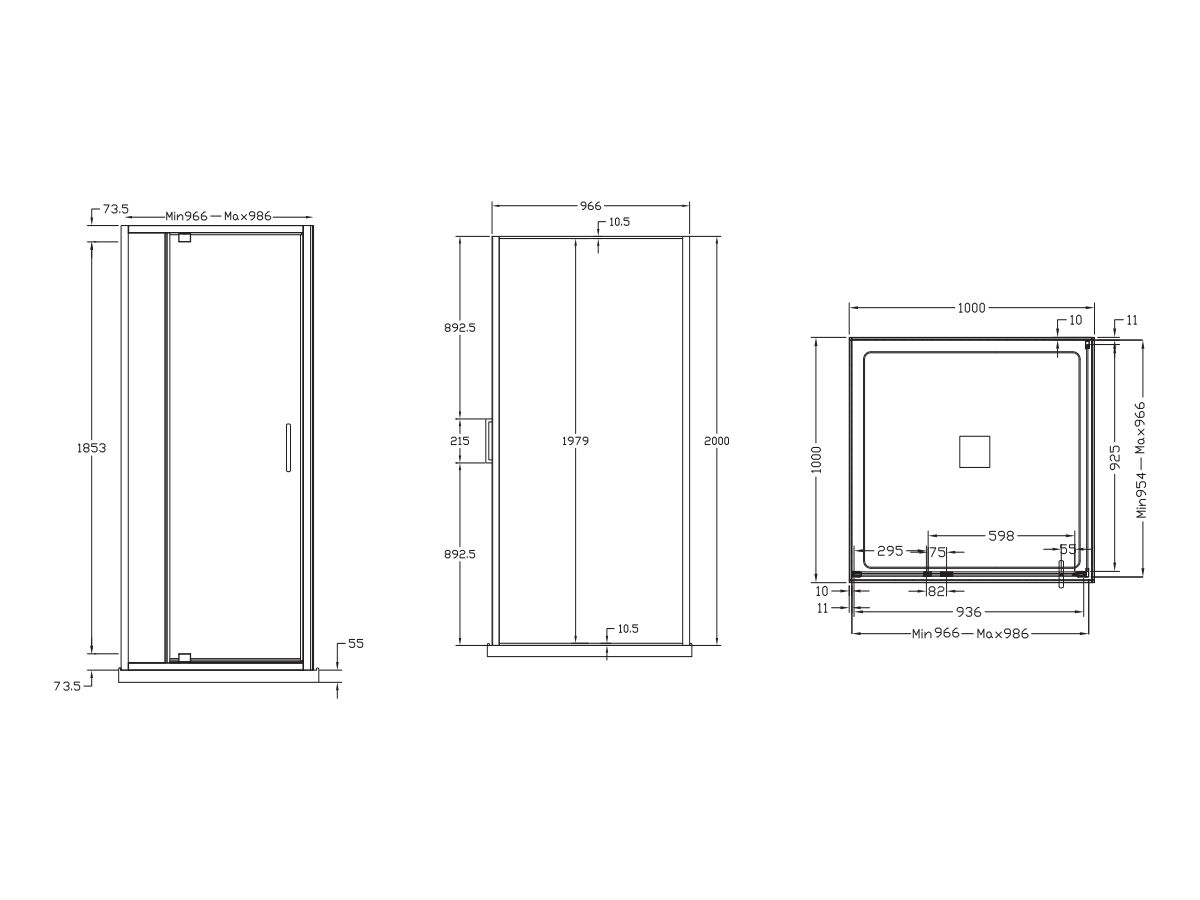 Base MK2 Shower System with Centre Outlet 1000mm x 1000mm Chrome from Reece