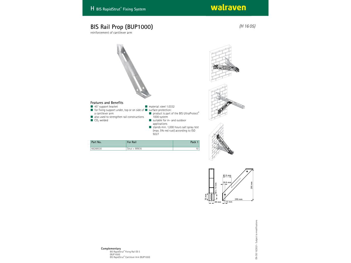 Specification Sheet - Walraven Rapidstrut Prop Arm BUP
