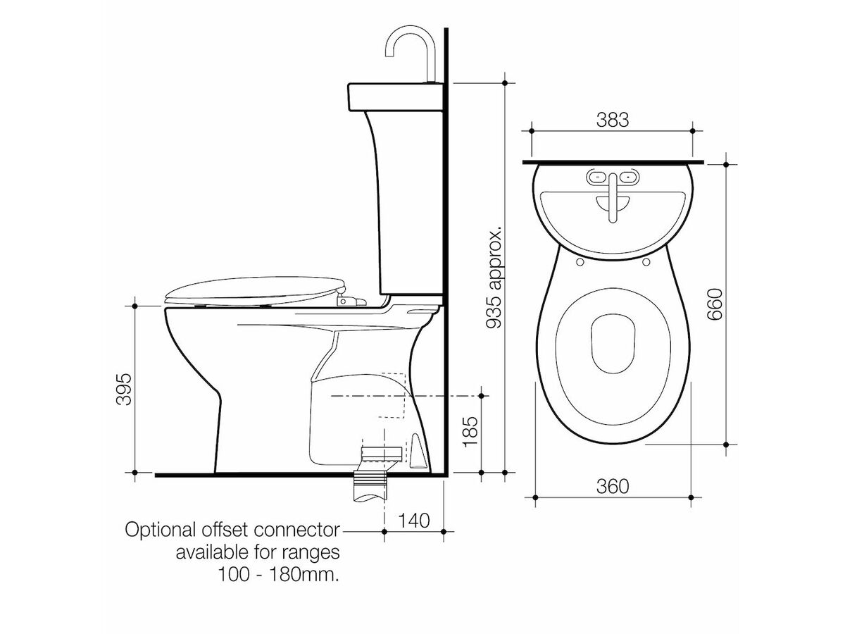 Caroma Profile 5 Deluxe S Trap Bottom Inlet Toilet Suite with ted Hand