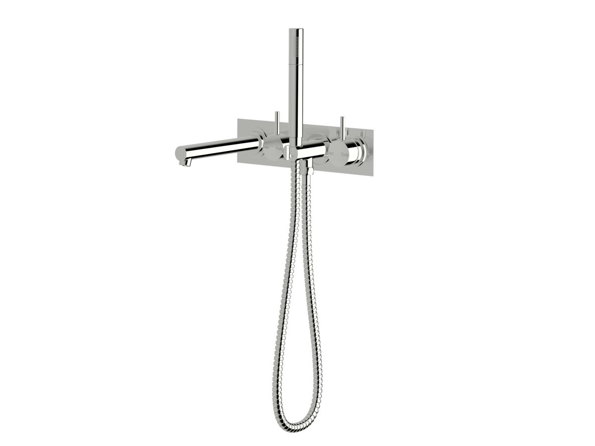 Scala Bath Mixer Tap System Straight 200mm Outlet Right Hand Operation with Handshower Chrome (3 Star)