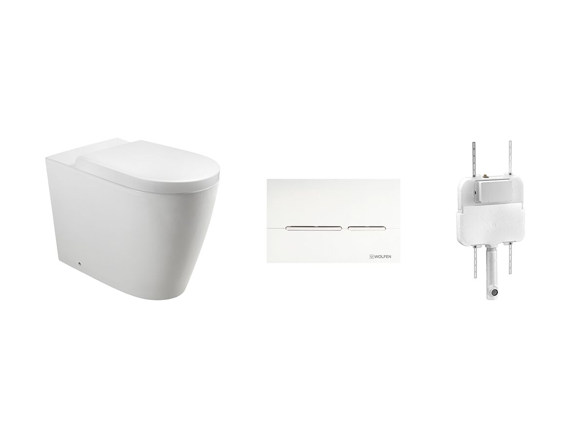 Wolfen Ambulant Back To Wall Inwall Rimless Toilet Suite Double Flap Seat White (4 Star)