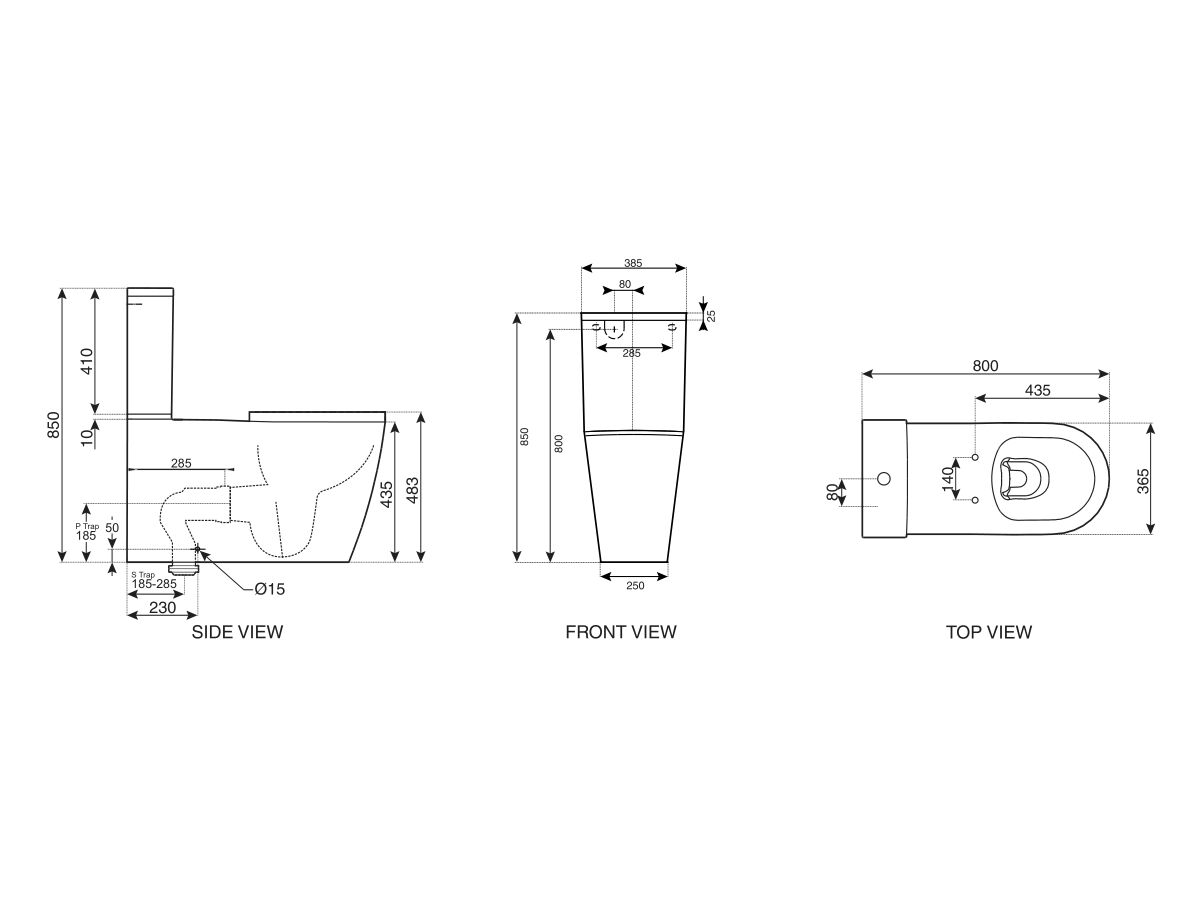 Wolfen 800 Close Coupled Back to Wall Rimless Toilet Suite with Double