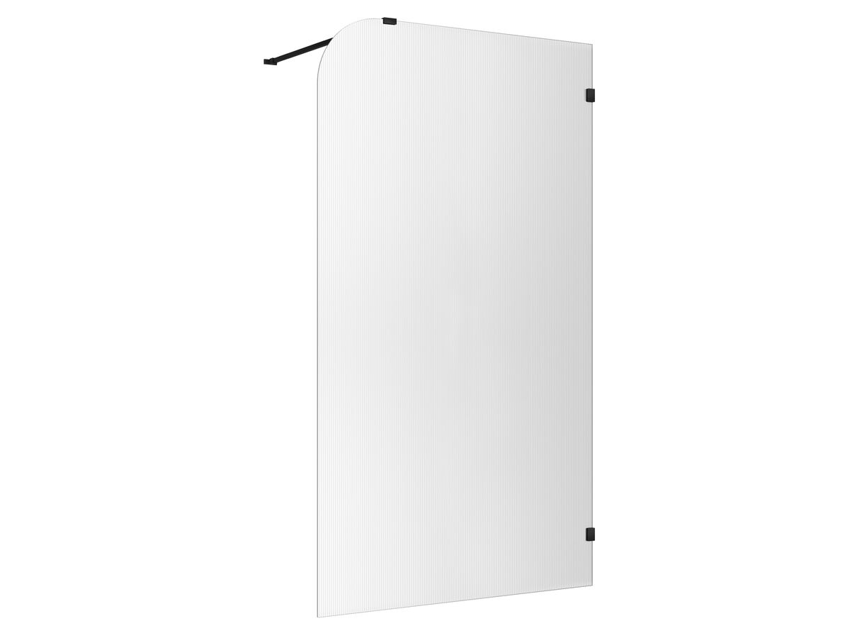 Hero - Kado Lux Frameless Curved Right Fluted Panel with Wall Clips 1200mm Matte Black