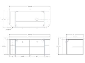 Technical Drawing - Kado Era 50mm Durasein Statement Top Double Curve All Door 1200mm Wall Hung Vanity with Right Hand Basin