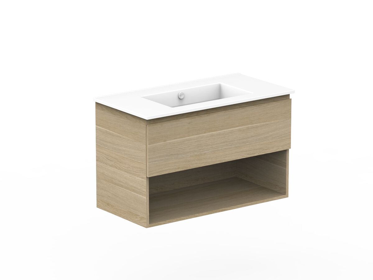 Posh Domaine Plus 900mm Wall Hung Vanity Unit AllDrawer Open Shelf