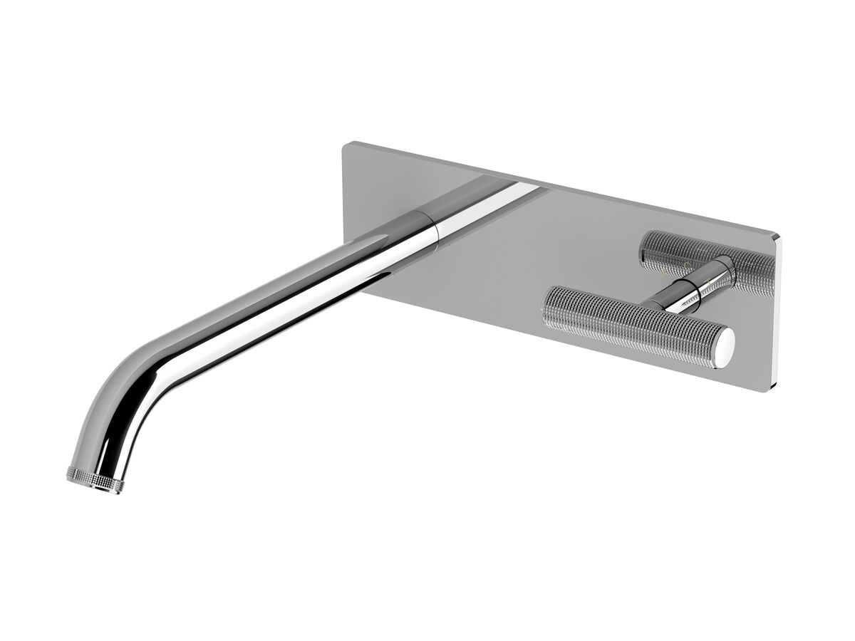 Hero - Milli Etch Progressive Wall Basin / Bath Mixer Tap Set with Square Backplate Chrome