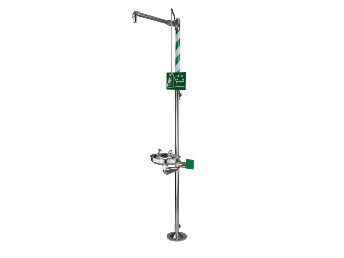 Wolfen Freestanding Safety Shower & Eye Wash Hand Operated Polished Stainless Steel