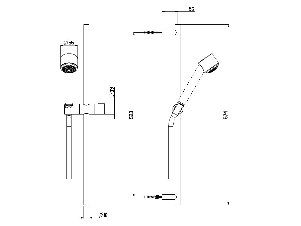 Nikles Cubic Rail Shower 55 574mm Chrome (3 Star)