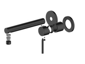 Hero - Mizu Drift Wall Basin/Bath Mixer Set Straight Spout with 2-Piece Cover Plate Trimset Matte Black (6 Star)