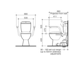 Caravelle Easy Height Close Coupled Back Entry S Trap Toilet Suite with Armrests, Caravelle Double Flap Seat White (4 Star)