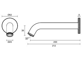 Technical Drawing - Milli Etch Wall Basin / Bath Outlet 200mm (6 Star)