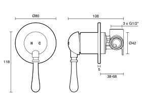 Technical Drawing - Milli Voir Shower Mixer Small Cover Plate