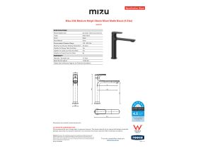 Specification Sheet - Mizu Silk Medium Height Basin Mixer Matte Black (6 Star)