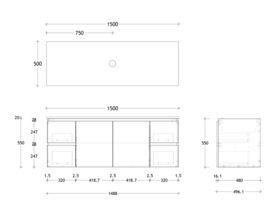 Posh Domaine Plus Conventional 1500 Single Bowl Wall Hung Vanity Unit Caesarstone Top