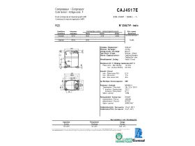 Technical Specifications - Tecumseh Compressor 1.25hp R22 MHBP CAJ4517E