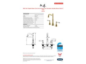 Specification Sheet - Milli Voir English Basin Set Lever Handle with Porcelain Handles Brass Gold (5 Star)
