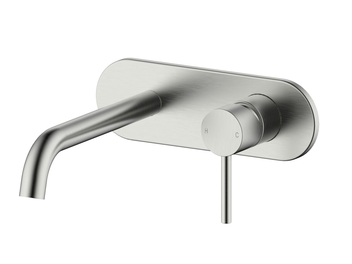 Mizu Drift Wall Basin/Bath Mixer Set Curve Brushed Nickel (6 Star)