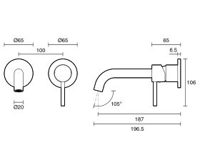 Mizu Drift Wall Basin/Bath Mixer Set Curved Spout with 2-Piece Cover Plate (6 Star)