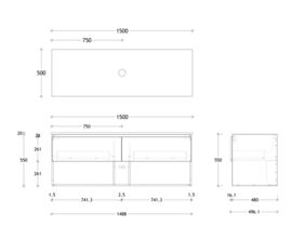 Posh Domaine 1500mm Wall Hung Vanity Unit All-Drawer Open Shelf Single Bowl Cherry Pie Top (no basin)