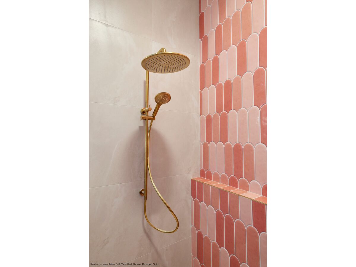 Mizu Drift Twin Rail Shower with 300 Brass Overhead with Top Rail Water