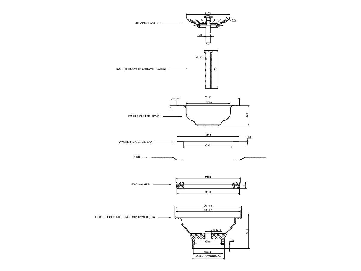 Memo Basket Plug & Waste 90mm x 50mm (Suits All Sinks) Nickel from Reece