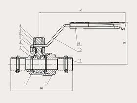Technical Drawing - >B< Press Ball Valve Copper to Copper