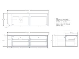 Technical Drawing - Kado Era 12mm Durasein Top Single Curve All Drawer 1650mm Wall Hung Vanity with Left Hand Basin
