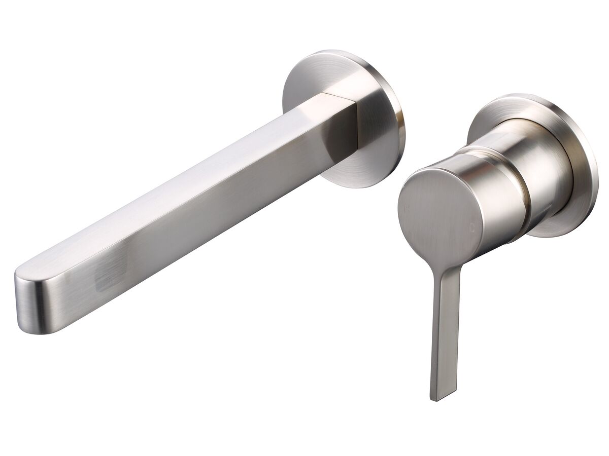 Mizu Stream Wall Basin Mixer Set with 2 Cover Plate Design Brushed Nickel (4 Star) from Reece