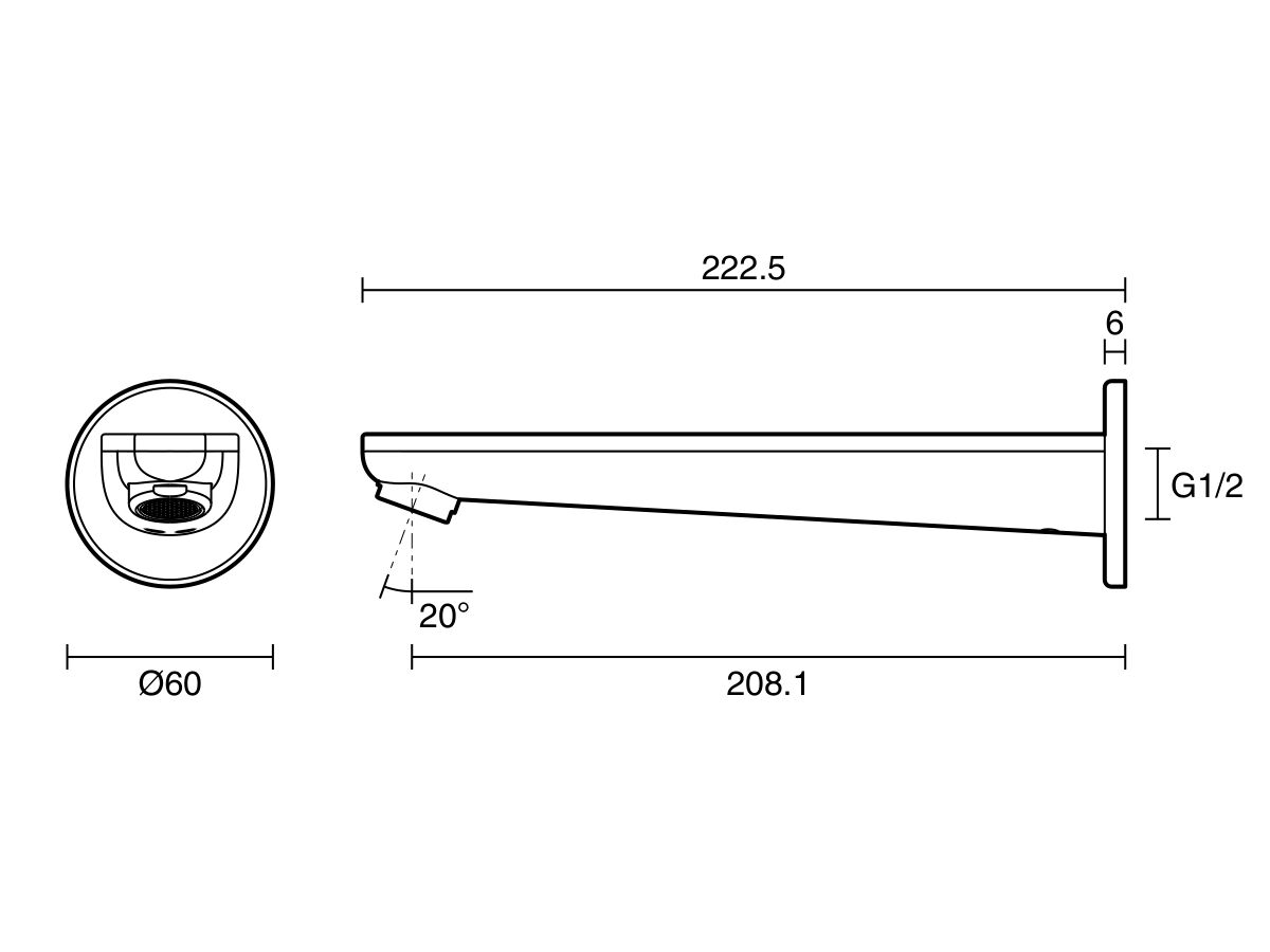 Technical Drawing - Posh Solus Bath Outlet 220mm